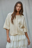 W2486 | Knit Sweater Quarter Sleeve Button Up Cardigan Top
