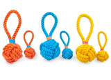 ThoozyPet Ball Tug Rope Dog Toy with Handle Orange 3"