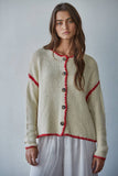 Beige Sweater Piper Cardigan with Red Stitch