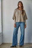 W2486 | Knit Sweater Quarter Sleeve Button Up Cardigan Top