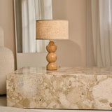 Oliver Light Brown Wooden Lamp | Linen Mix Shade & Elegant Design