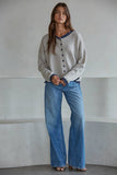 Taupe Ecru Orange Trim Sweater Crew Neck Cardigan