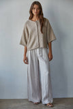 W2486 | Knit Sweater Quarter Sleeve Button Up Cardigan Top
