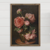 Peonies Vintage Glass Vase - Flower Canvas Art - Wood Framed