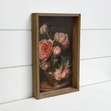 Peonies Vintage Glass Vase - Flower Canvas Art - Wood Framed