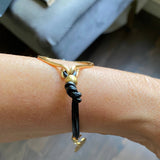 Hammered Organic Gold Connector Leather Bracelet