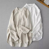 Linen Cotton Poet Top Long Sleeved Shirt
