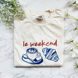 Embroidered Le Weekend French Coffee & Croissant Shirt