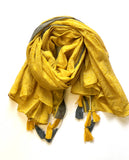 Del Sol Tassel Cotton Scarf Mustard Grey