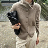 Beige Tan Ribbed Button Front Loose Cardigan