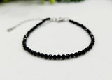 Black Spinel Bracelet Faceted 3MM w/Silver Color Clasp
