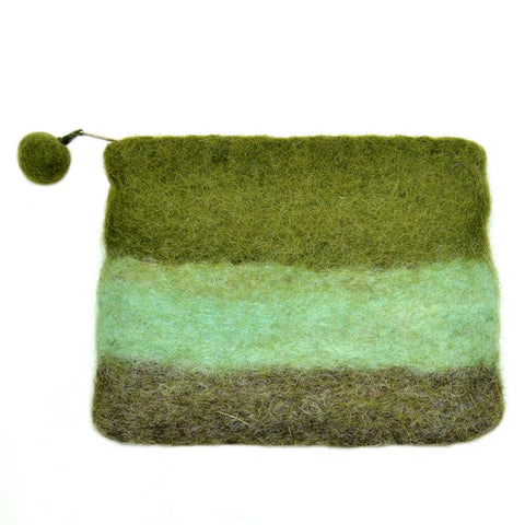 Ombre Rectangle Coin Purse, green, wool felt hand made