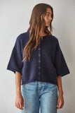 W2486 | Knit Sweater Quarter Sleeve Button Up Cardigan Top