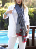 Nile Blue Cotton Scarf with Tassels