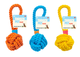 ThoozyPet Ball Tug Rope Dog Toy with Handle Orange 3"