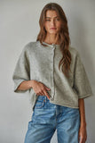 W2486 | Knit Sweater Quarter Sleeve Button Up Cardigan Top