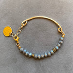 Grey Faceted Bead Stretch Bracelet With Hammered Bar