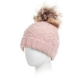 Tiffany Wool Beanie Hat with Faux Fur Pom and Texture Knit