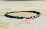 Dark Blue Seed Bead And Bronze Bar Bracelet