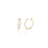 Hexagon Huggie Crystal Hoop Earrings 18K Gold Vermeil | Sterling Silver CZ Crystals 15mm Hoops Hinge Closure Nickel Free Hypoallergenic Ships from CA