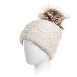 Tiffany Wool Beanie Hat with Faux Fur Pom and Texture Knit