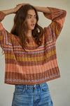 JUNIPER STRIPED PULLOVER: Camel Multi / S