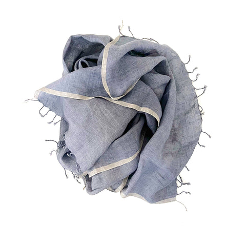 Linen Scarf blue with silver detail