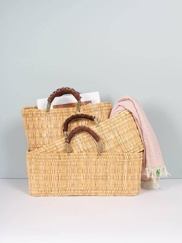Small Reed Basket with Leather