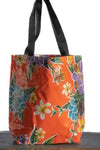 Orange Hibiscus Oilcloth Tote - Medium