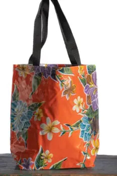 Orange Hibiscus Oilcloth Tote - Medium