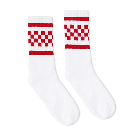 SOCCO Checkered Crew White Socks (w/Red)