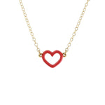 Heart Outline Enamel Necklace: Red
