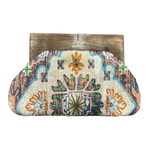 Tapestry Clutch with Wooden Handle