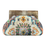 Tapestry Clutch with Wooden Handle