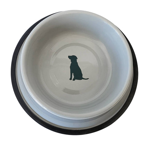 Non Skid Stainless Steel Dog Bowl with Dog Print - Cool Gray