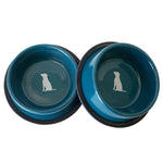 Small Non Skid Stainless Steel Dog Bowl with Dog Print - Teal