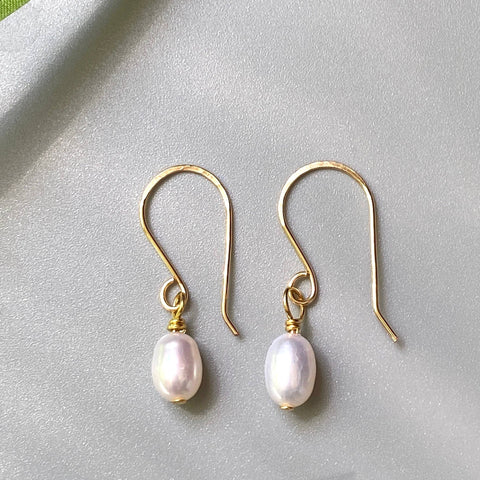 Pearl Earrings Fresh Water AAA Grade Simple Drop Gold