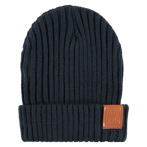 Melle Classic Ribbed Beanie With Wide Rollover - Navy
