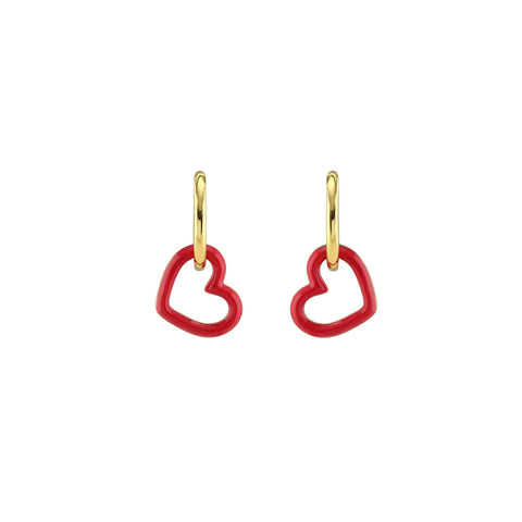 Heart Outline Enamel Huggie Hoop Earrings: Red