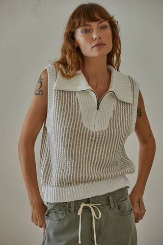 EVERLEIGH VEST TOP: S / Ivory Taupe