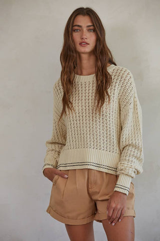 Knit Cable Sweater - Crew Neck, Long Sleeve