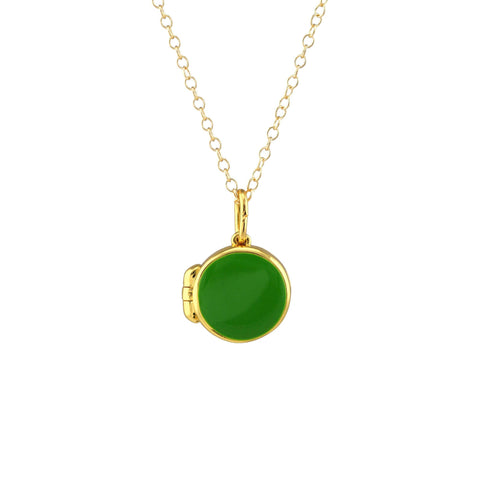 Round Enamel Locket Necklace: Green