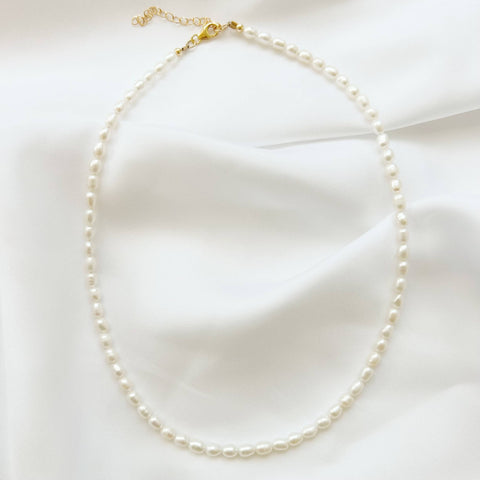 Sea Isle Freshwater Rice Pearl Beaded Necklace Gold Filled