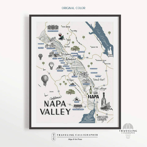 Napa Valley Map Print - blue  11” x 14”