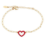 Heart Outline Enamel Bracelet: Red