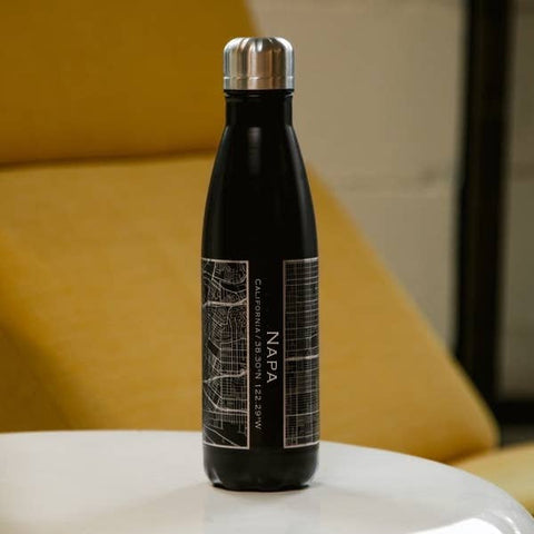 Napa CA Map Insulated Bottle in Matte Black