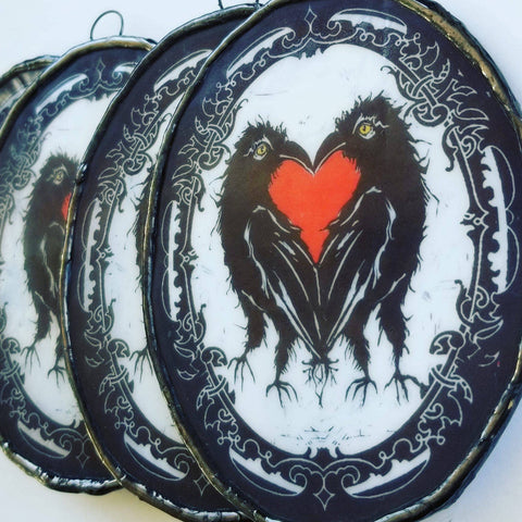 Crows Petite Art Glass - hand painted